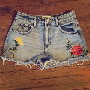 High rise floral jean shorts